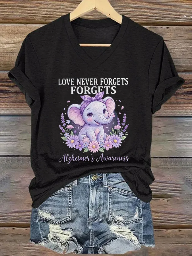 Women's Love Never Forgets Alzheimer's Awareness T-Shirt