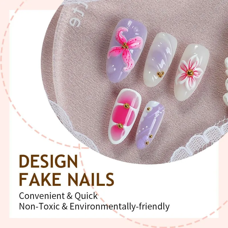 Nailhour 30Pcs Colorful Floral 3D Medium Almond French Press On Nails