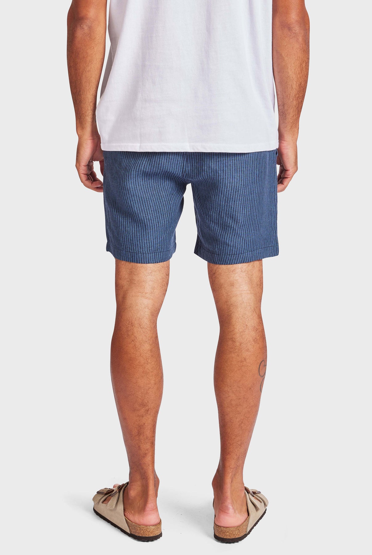 Stripe Riviera Linen Short- Smoke pine