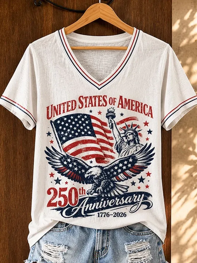 Women's Casual Retro Patriotic T-shirt