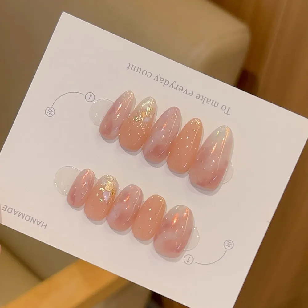 Nailhour 10Pcs French Gilded Cat Eye Medium Oval Press On Nails