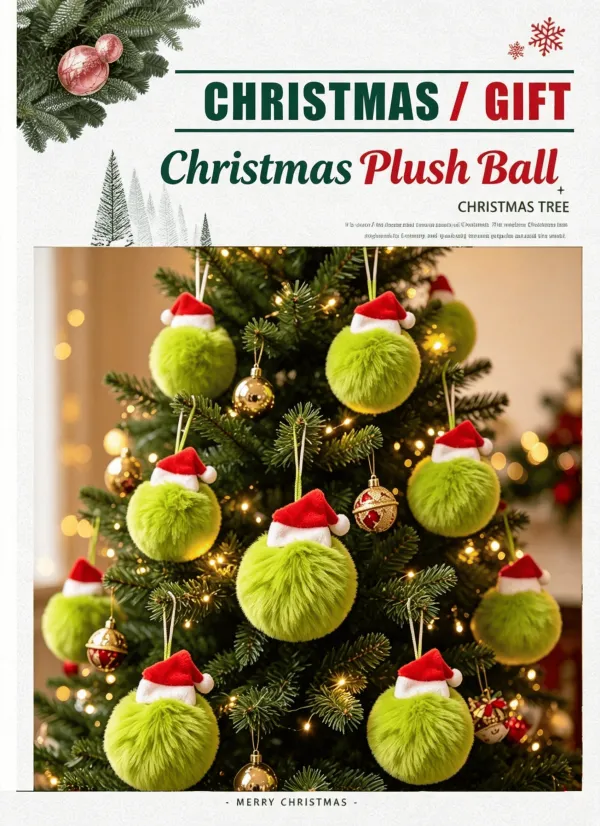 Christmas Hat Pom-Pom Green Monster Elf Party Decoration Pom-Pom