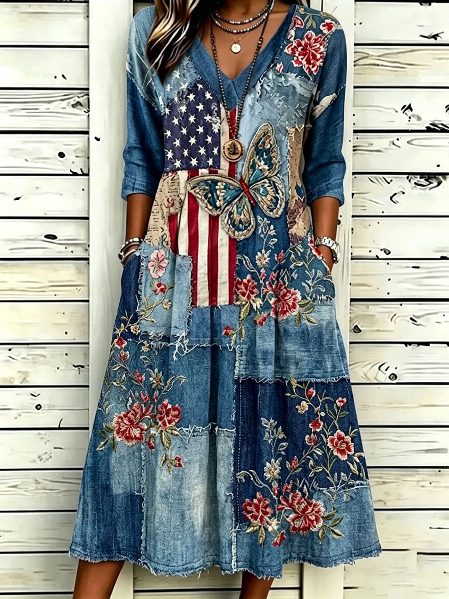 Women'S Casual American Independence Day Flag Print Art Casual Dress