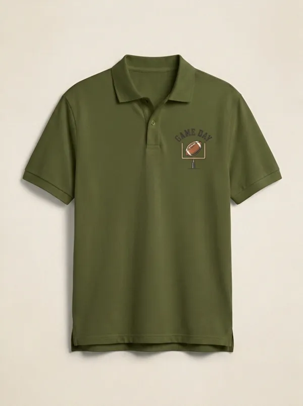 Men's Easygoing Football Game Day Goalpost Printed Polo Shirt