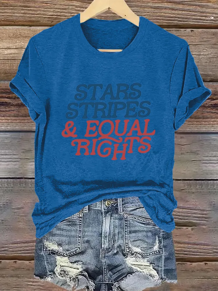 Woman'S Stars Stripes Equal Rights Crew Neck Short Sleeve T-Shirt