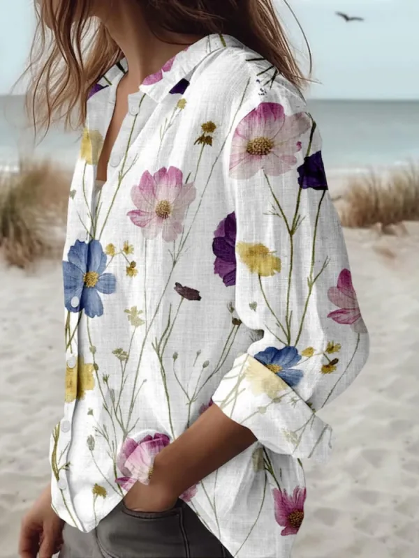 Loose Fit Flower Pattern Shirt