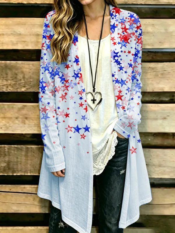 Women'S Casual Patriotic Star Printed Cardigan