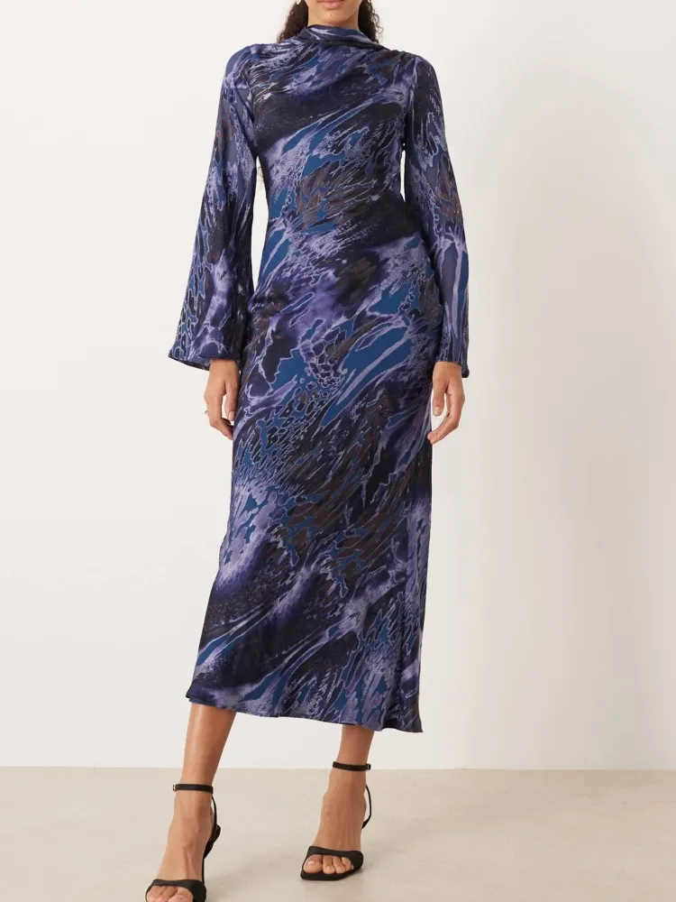 Abstract Print Mock Neck Dress