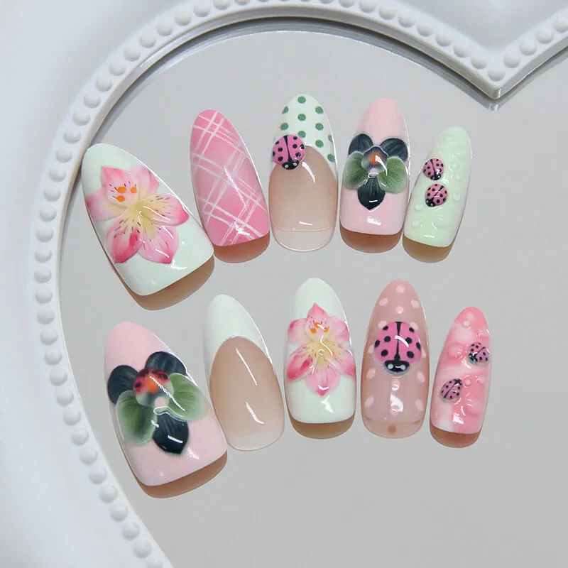 Nailhour 30Pcs 3D Resin Long Medium French Press On Nails