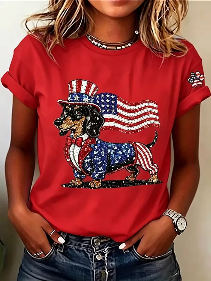 Women's casual American 250th anniversary celebration animal print short sleeved T-shirt