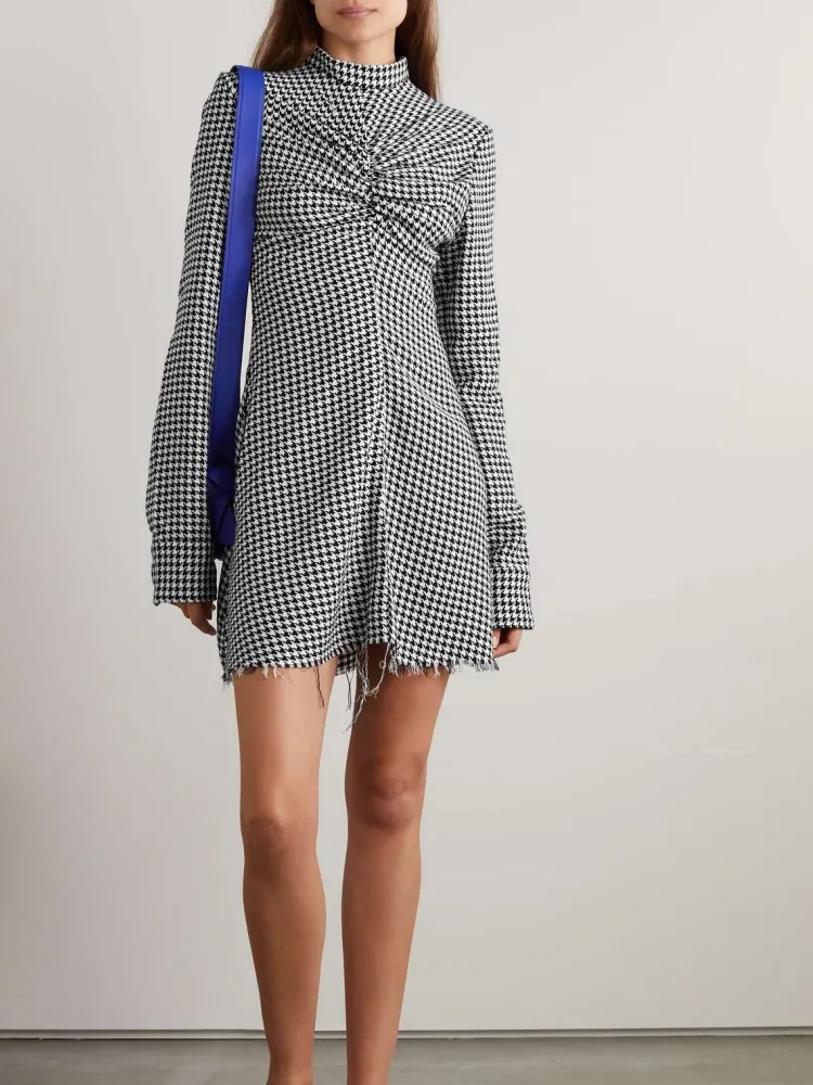 Houndstooth Ruched Mini Dress