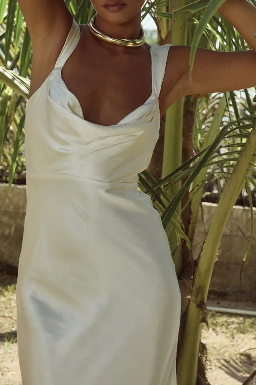 Satin Cowl Neck Midi Dress