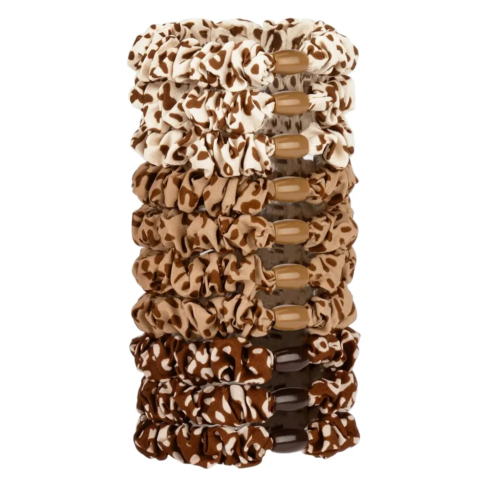 A Set Of Ten Leopard Print Satin Elastic Hair Bands For Women