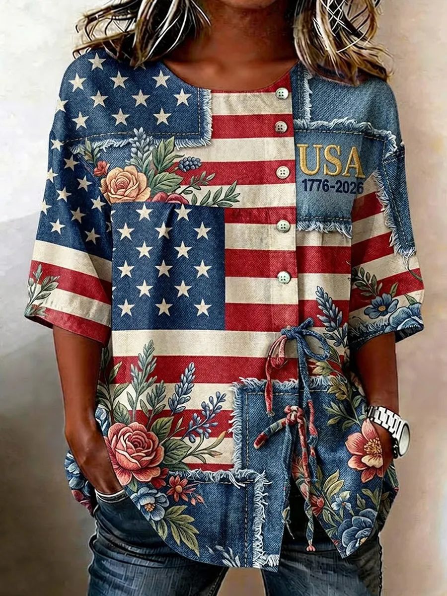 Women'S 250Th Anniversary Plant Flower Printed Top