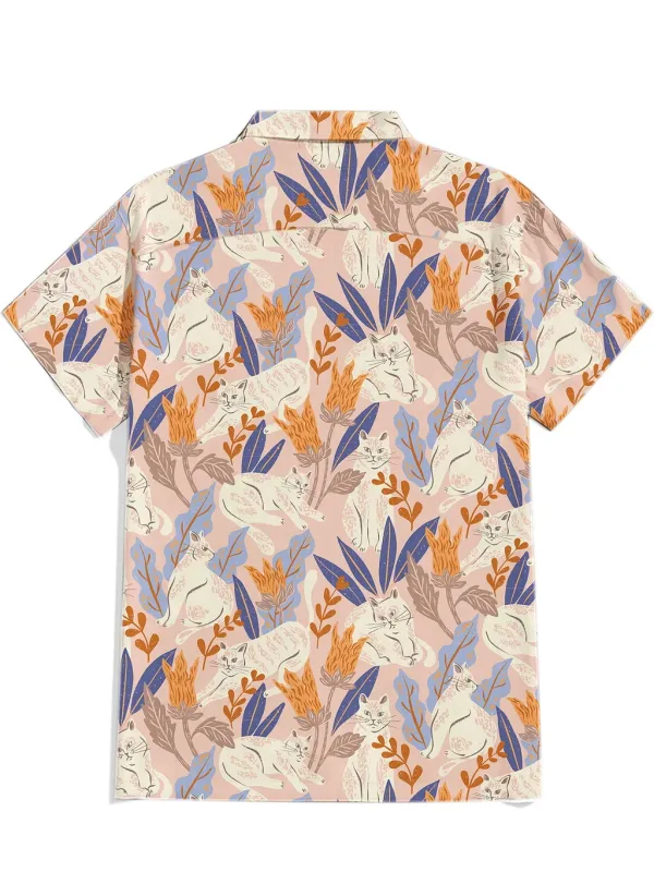Retro Paws & Petals - 100% Cotton Cuban Collar Shirt