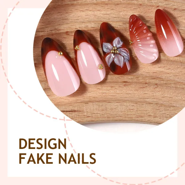 Nailhour 24Pcs Autumn 3D Medium Almond Press On Nails