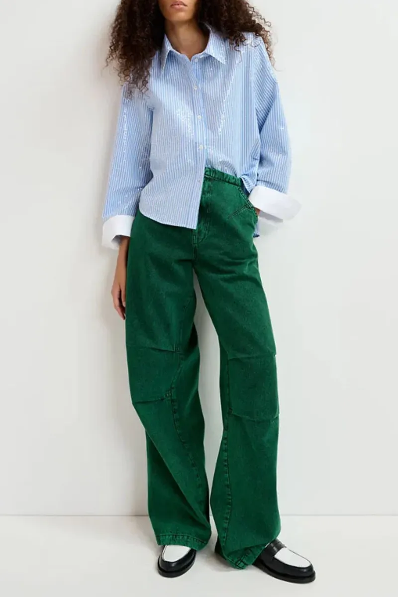 Blue Striped Button Down Long Sleeve Shirts