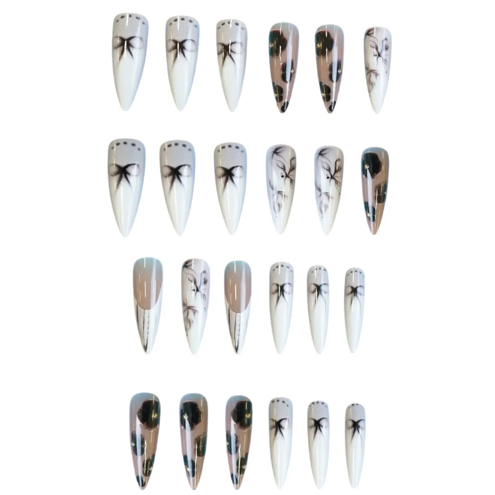 Nailhour 24Pcs Autumn White Long Stiletto Press On Nails