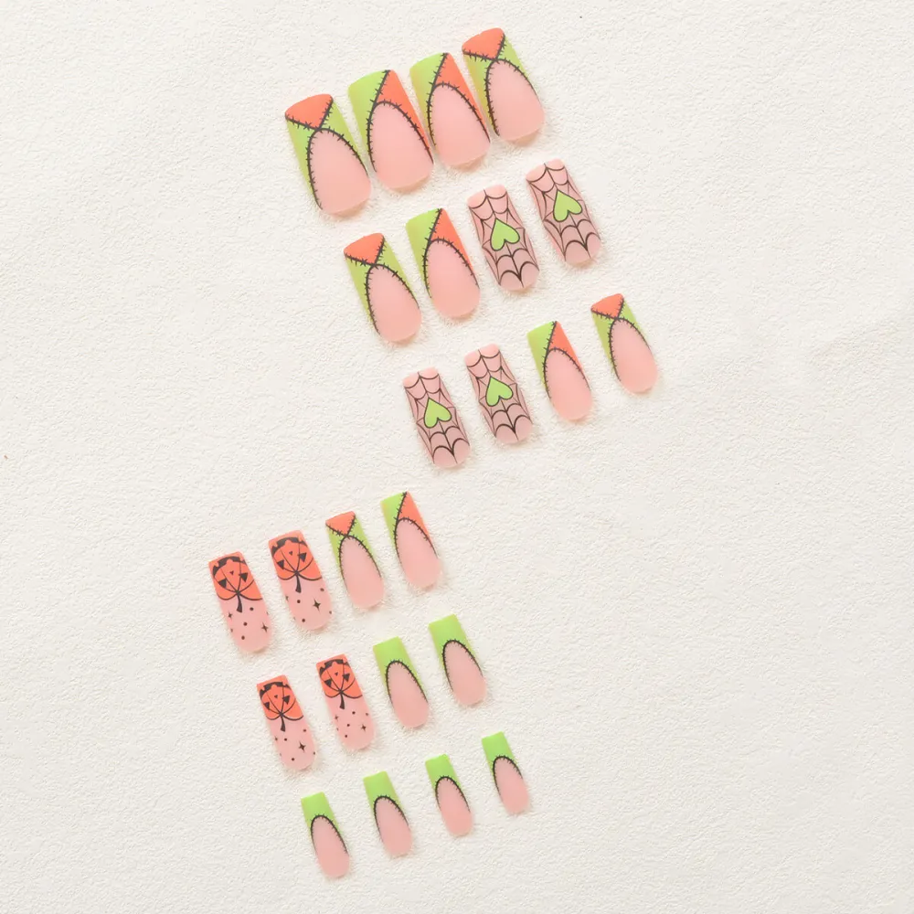 Nailhour 24Pcs Halloween Long Square Stitch Party French Press On Nails