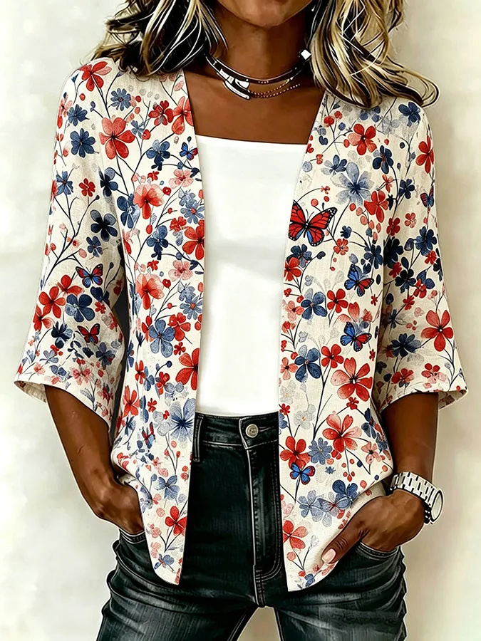 Women'S Casual Loose Independence Day Patriotic Cardigan