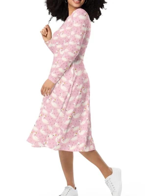 Romantic Swan Long Sleeve Dress