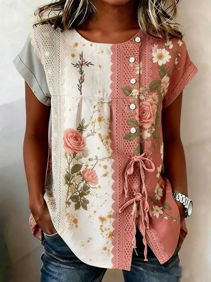 Women's Casual Art Faith Cotton and Linen Shirt