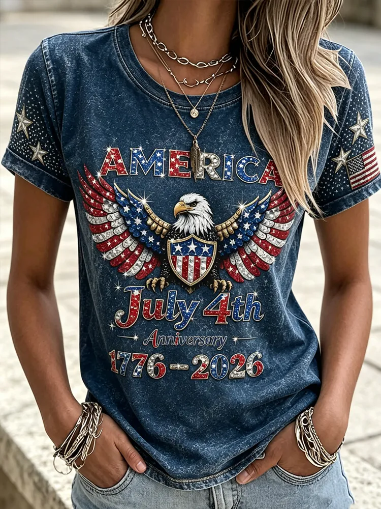 Women's casual American 250th anniversary celebration printed short sleeved T-shirt