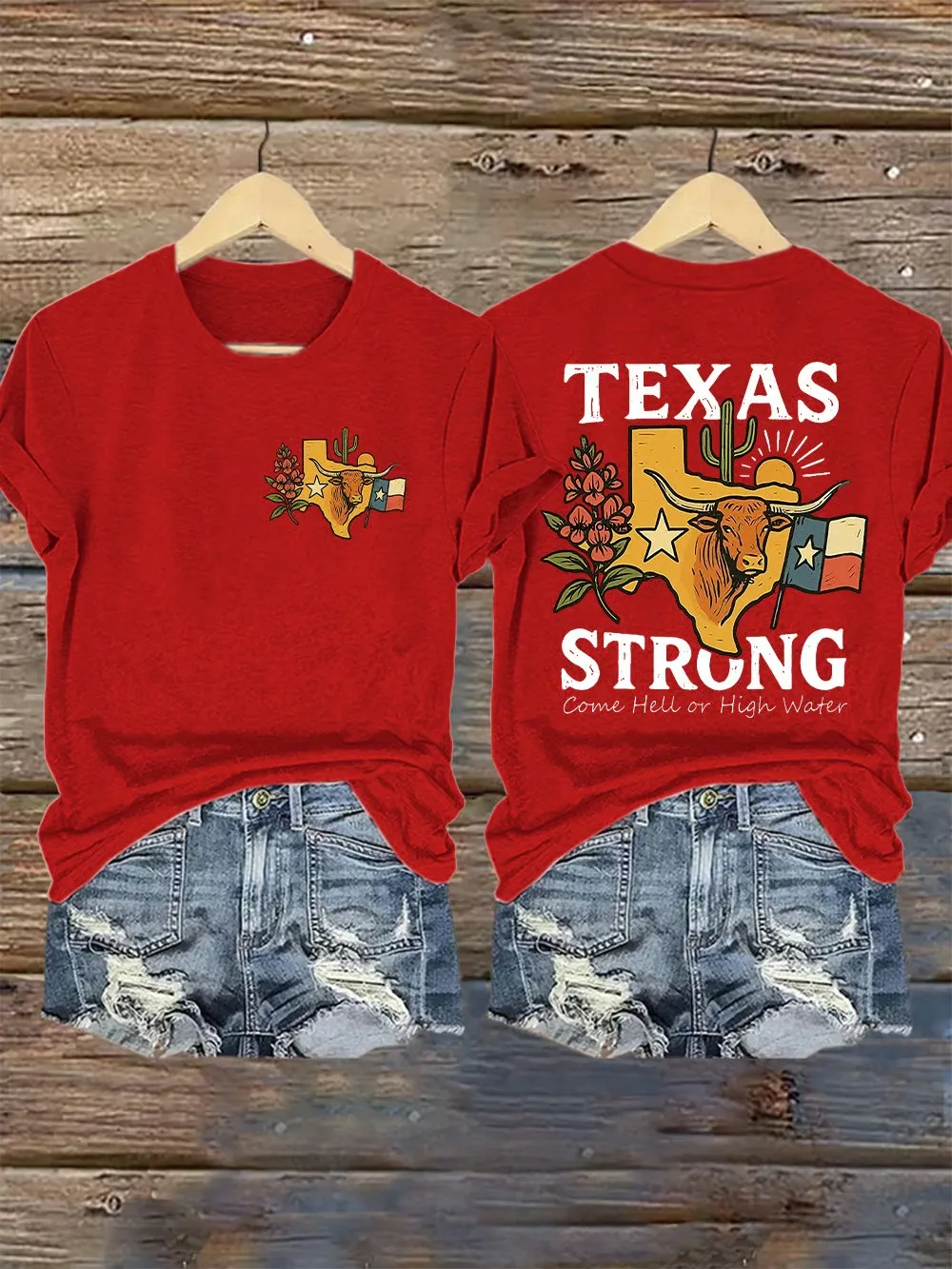 Women's Retro Texas Strong Letter Print T-Shirt