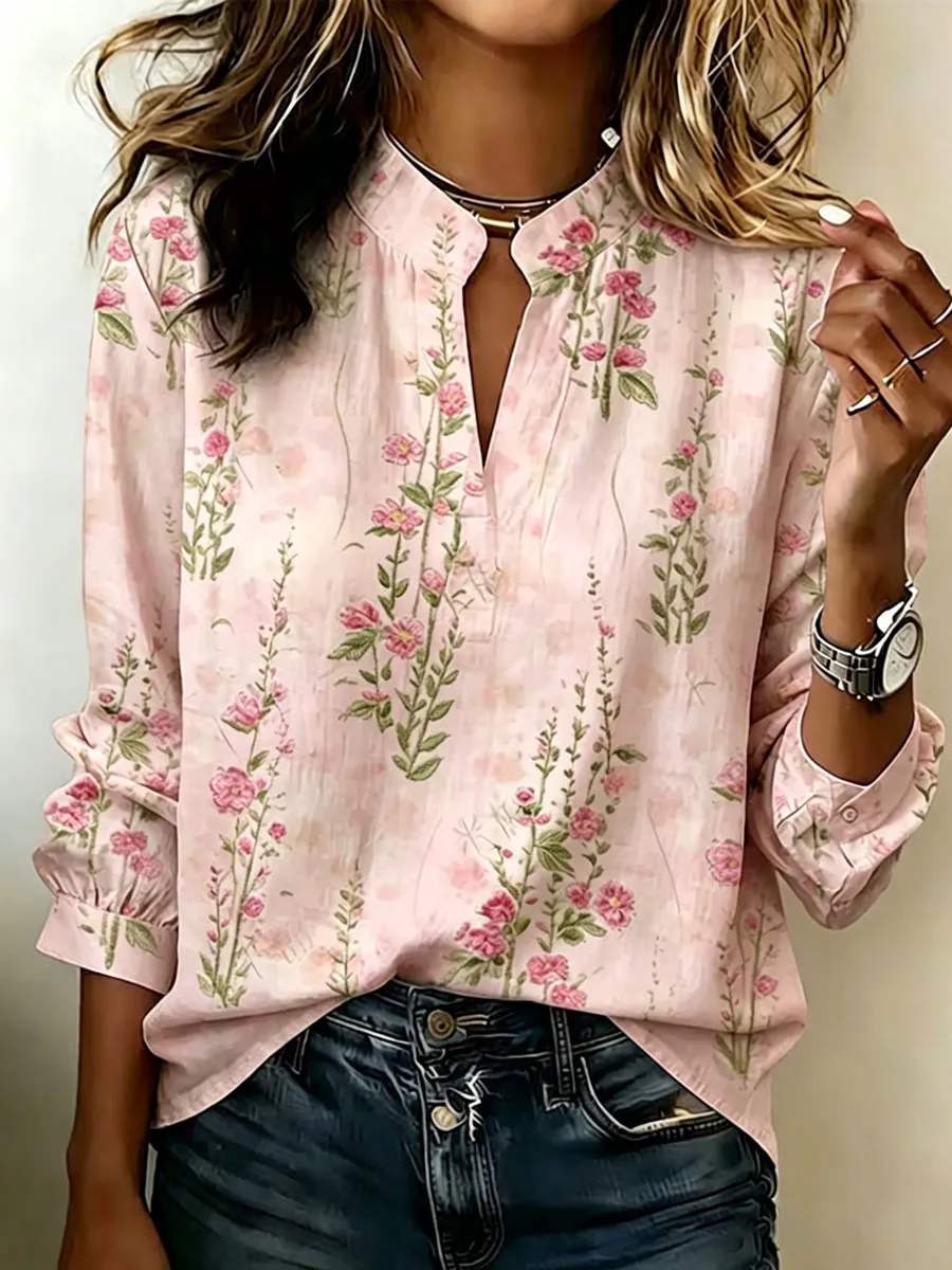 Women'S Cotton And Linen Printed Top