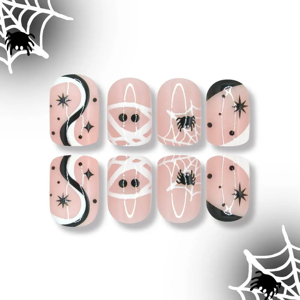 Nailhour 24Pcs Halloween Short Square Mummy Wrap Stripes Press On Nails
