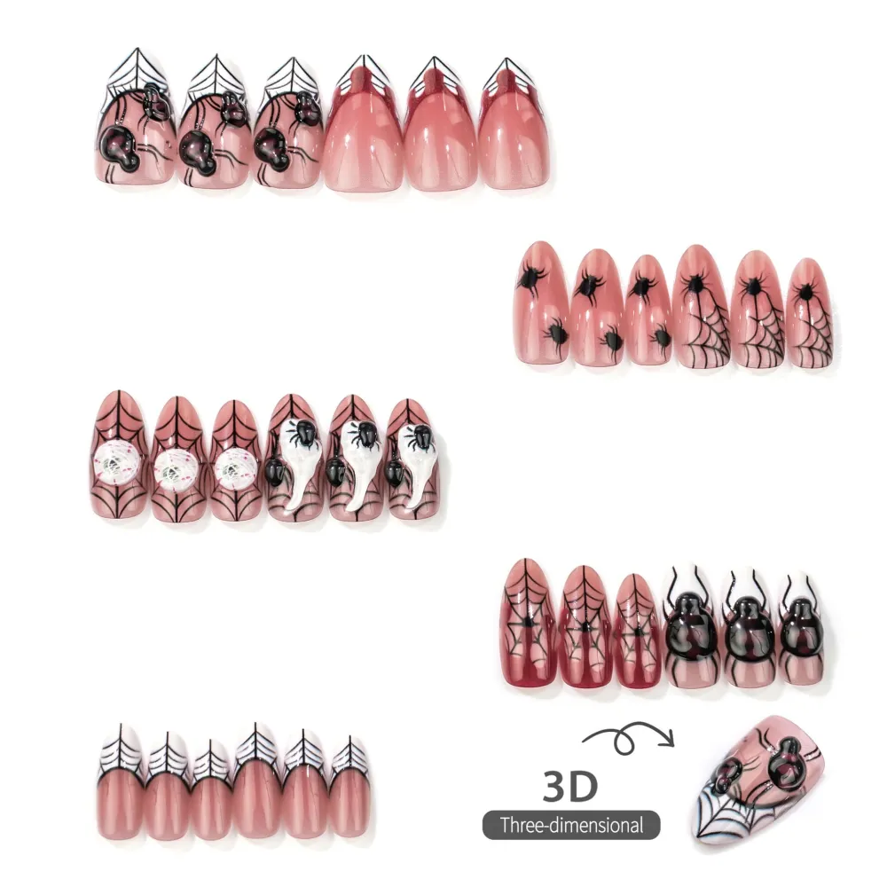 Nailhour 30Pcs Halloween 3D Spider Medium Almond Press On Nails