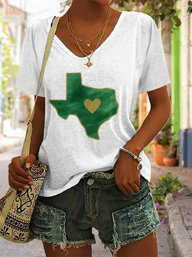Women's Retro Prayers For Camp Mystic Texas Strong Print V-Neck T-Shirt