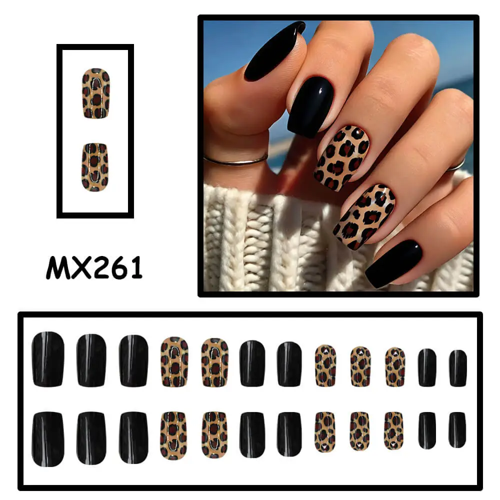 Nailhour 24Pcs Autumn Short Square Press On Nails