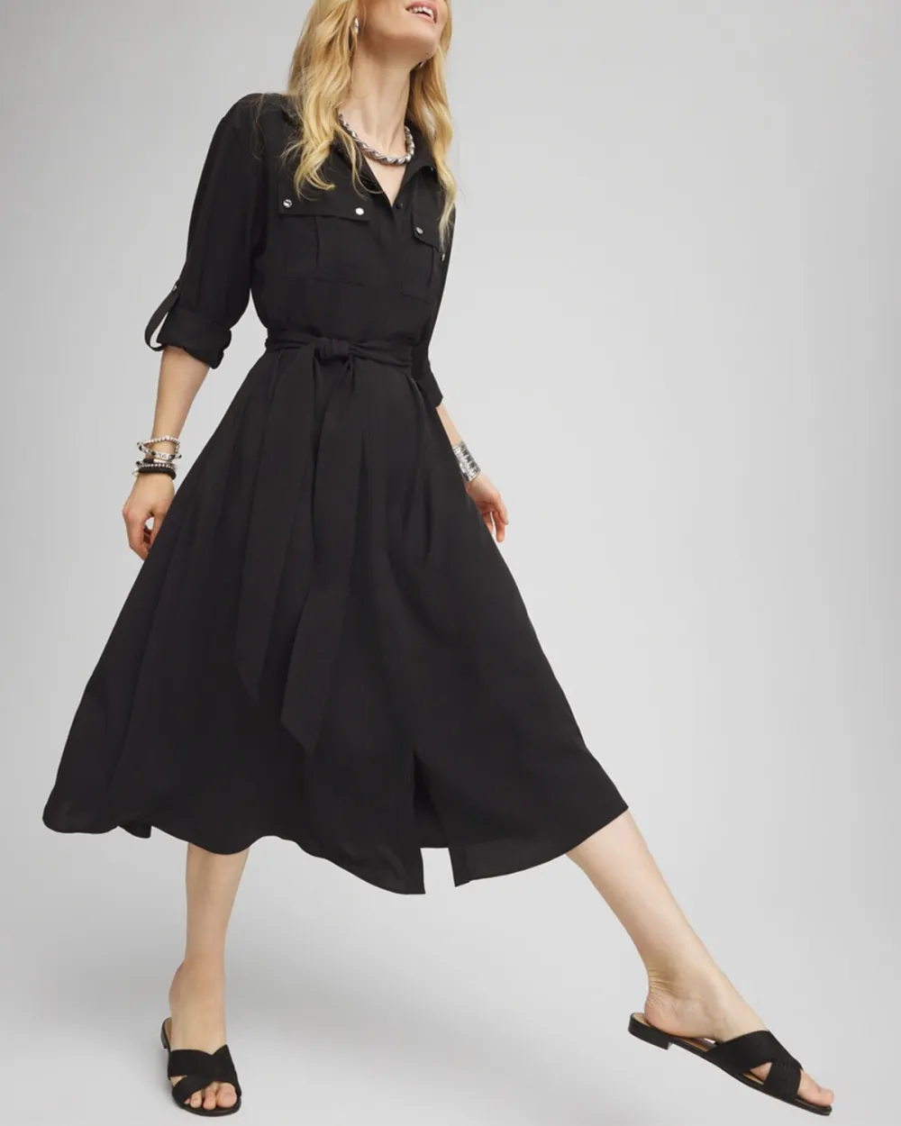 Twill Belted Midi Shirtdress