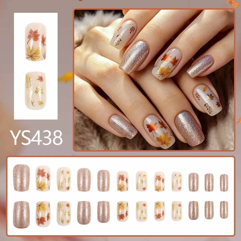Nailhour 24Pcs Grey Autumn Glitter Medium Square Press On Nails