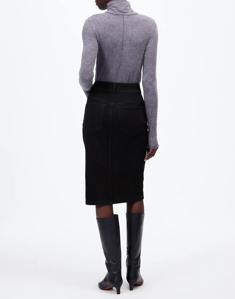 Black Button-Front Denim Midi Skirts