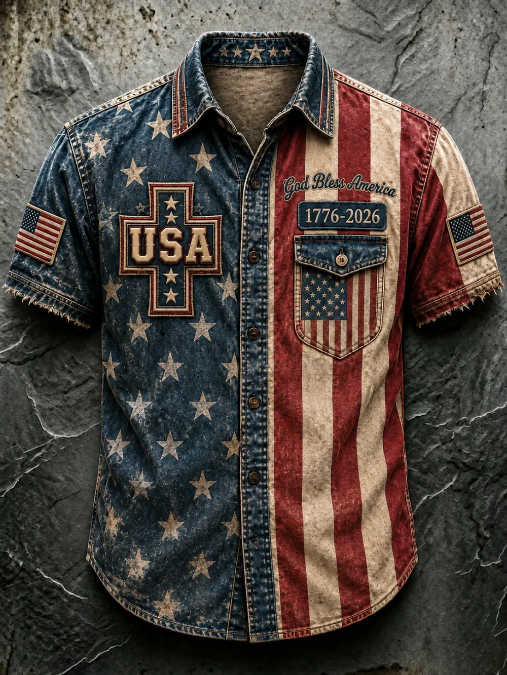 Men'S Casual Loose American Flag Printed Shirt