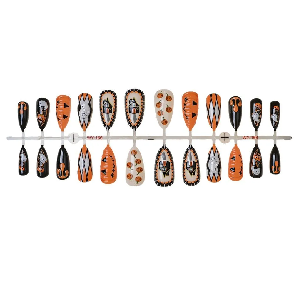 Nailhour 24Pcs Funny Pumpkin 3D Ghost Halloween Medium Almond Press On Nails
