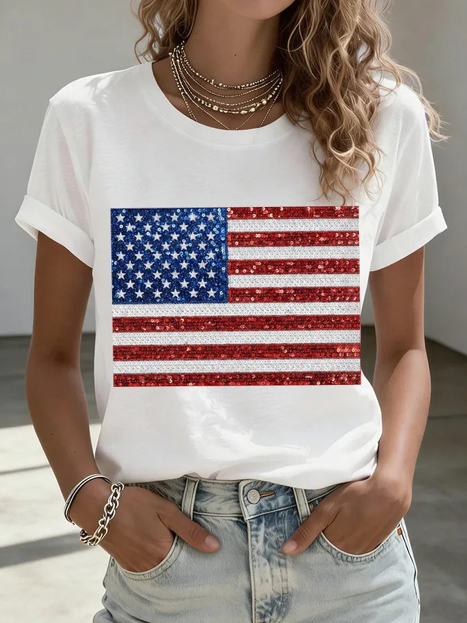 Women'S  Anniversary Flag Printed Casual T-Shirt