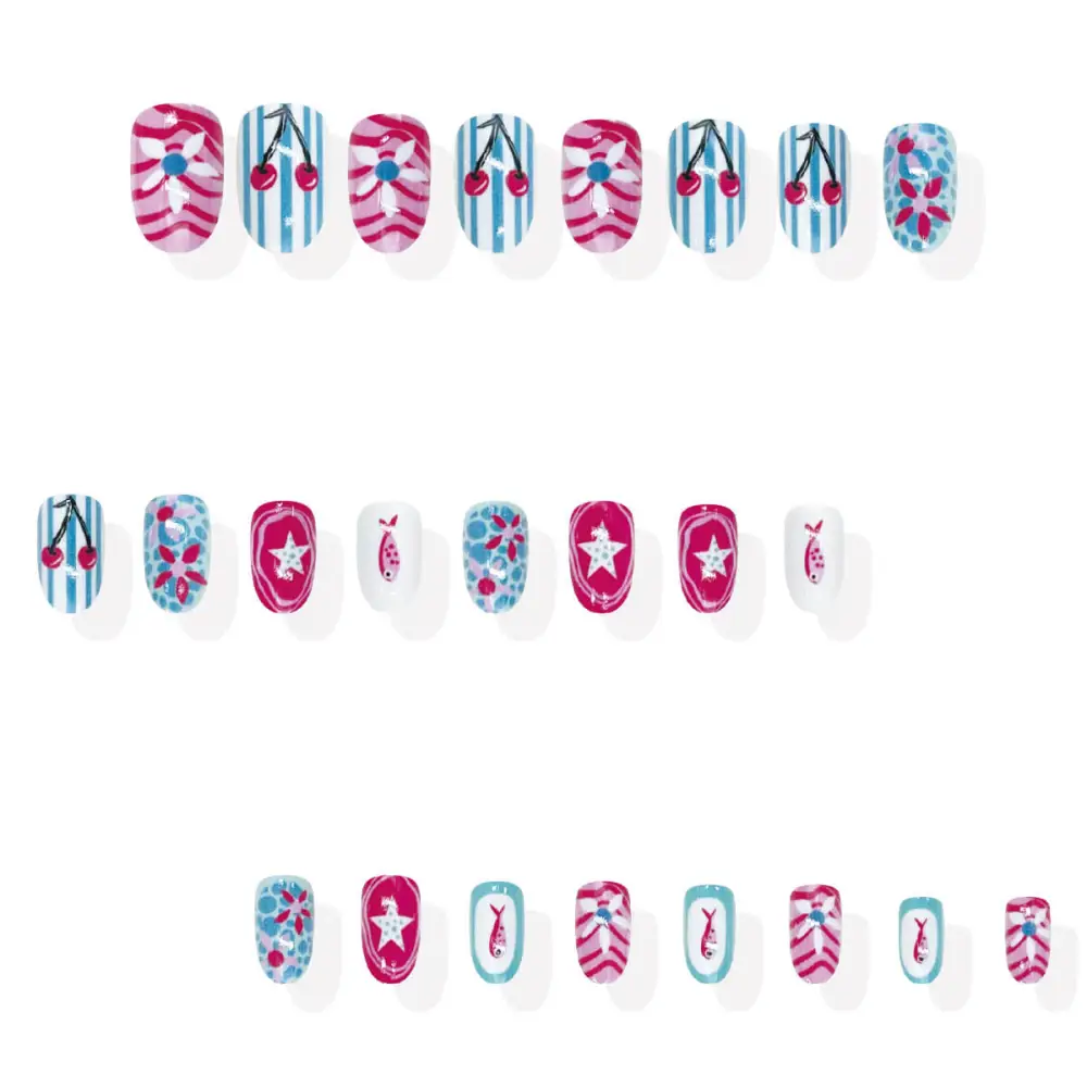 Nailhour 24Pcs Medium Oval Pink Sand Shore Press On Nails