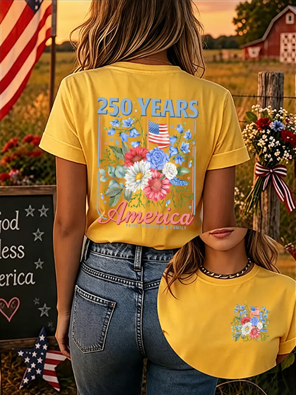Since 1776, Faith, Liberty, And Family – Women'S 250th Anniversary Of American Faith Print Short-Sleeve T-Shirt