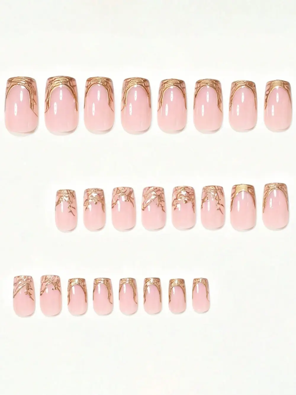 Nailhour 24Pcs Gilded French Medium Square Press On Nails
