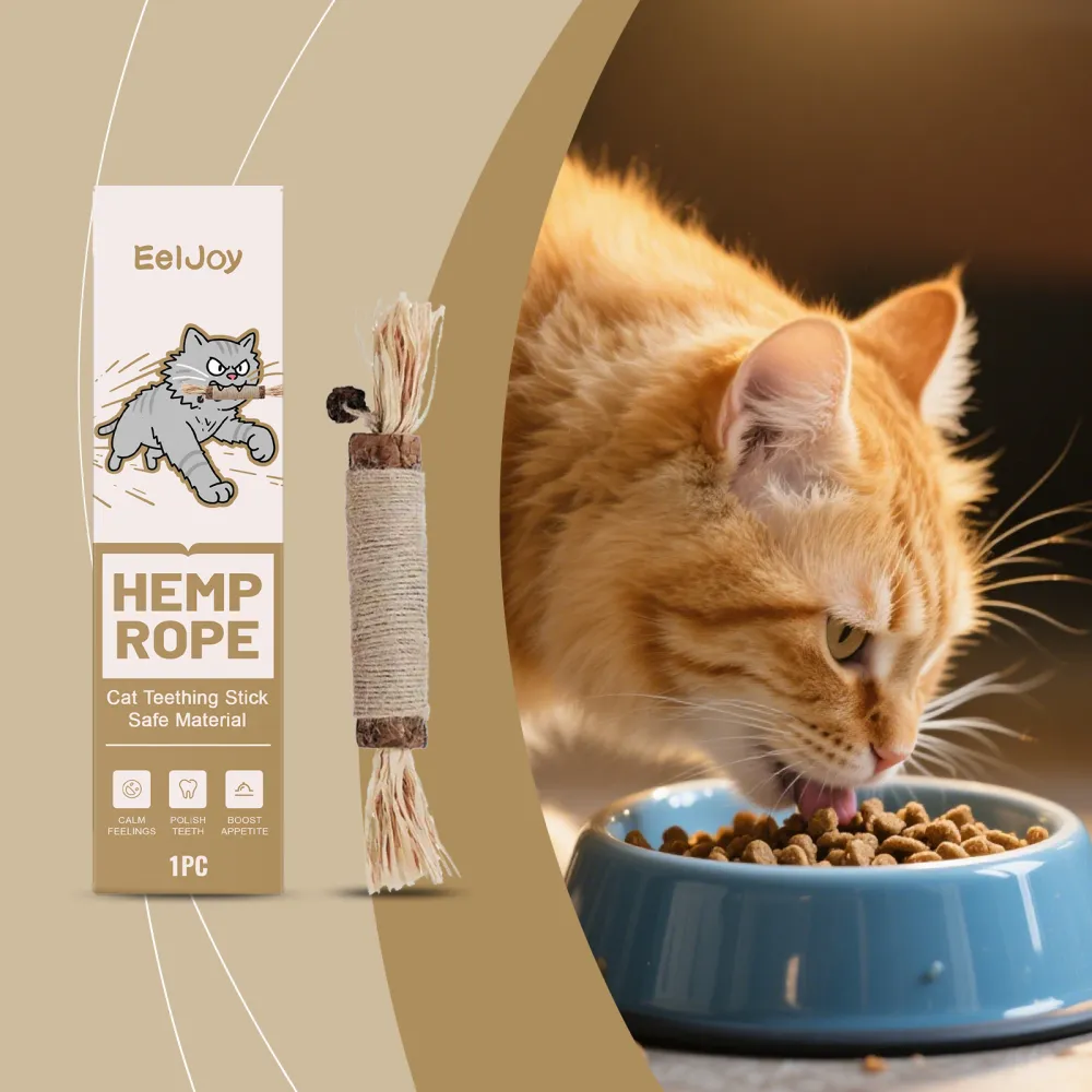 The cat uses the chew stick.