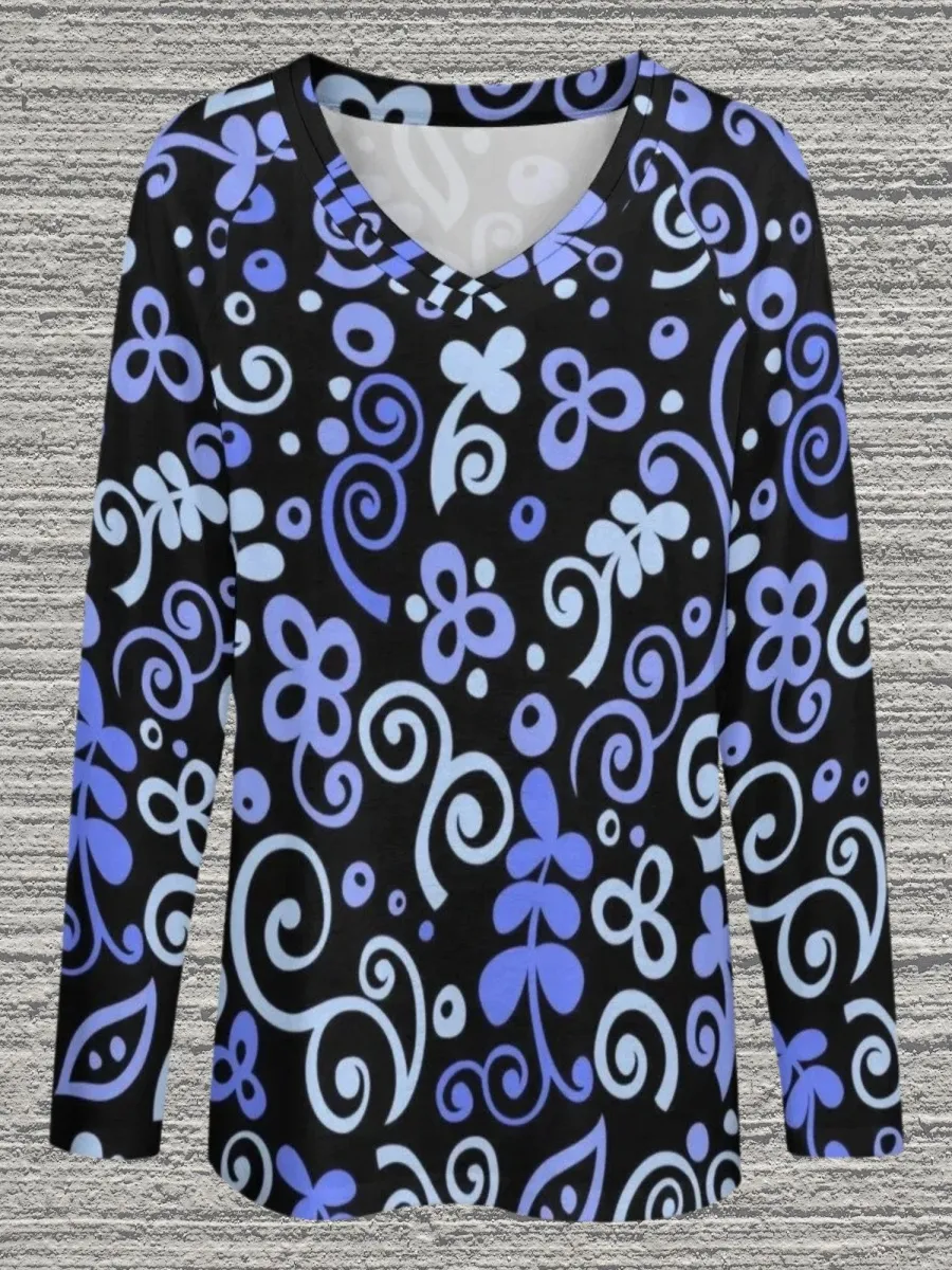 Swirl Floral V-Neck T-Shirt