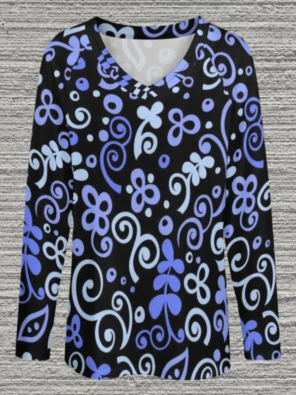 Swirl Floral V-Neck T-Shirt