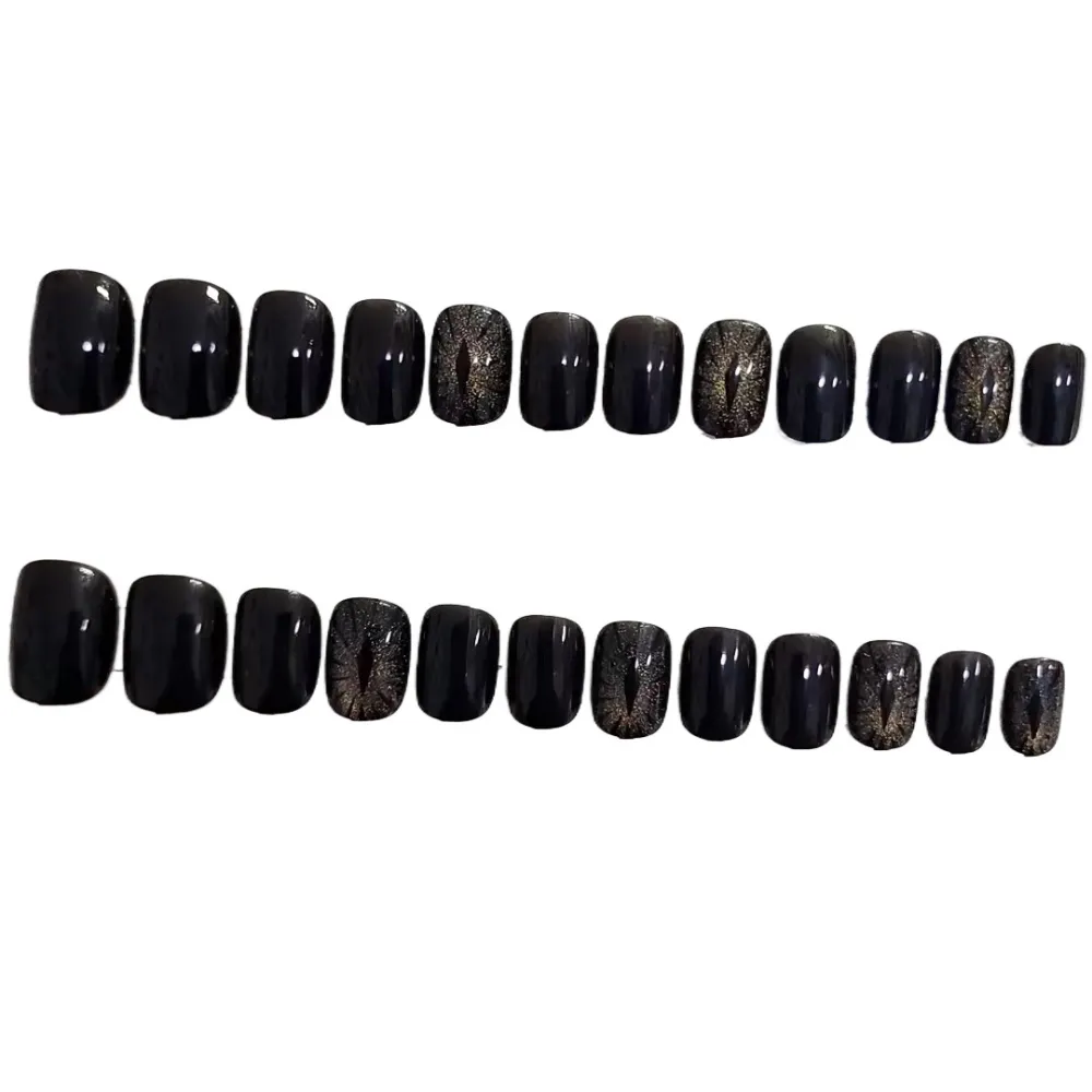 Nailhour 24Pcs Black Starry Sky Cat's Eye Devil Eye Oval Press On Nails