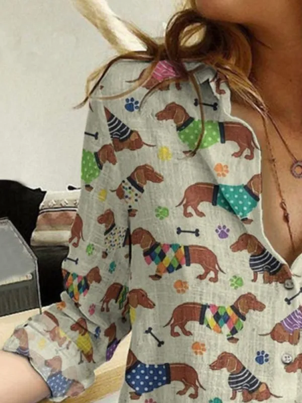 Cute Dachshund Print Casual Shirt