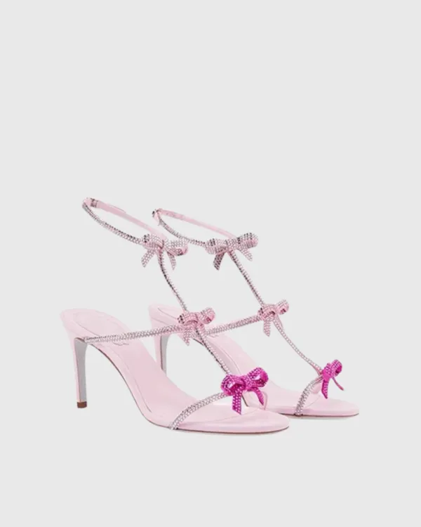 Rhinestone Bow Strap Sandals in Pink