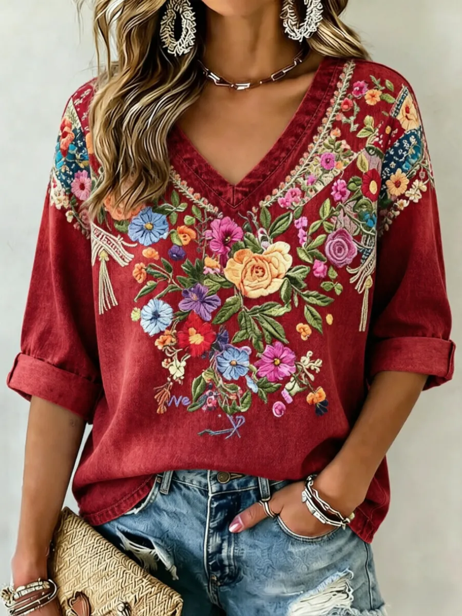 Women'S Retro Casual Art Printed Top