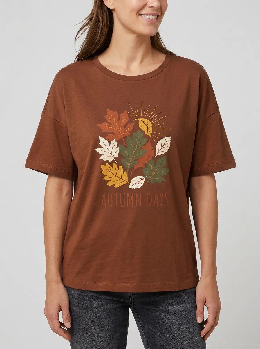 Maple Leaf Sun Printed Women's Graphic T-Shirt